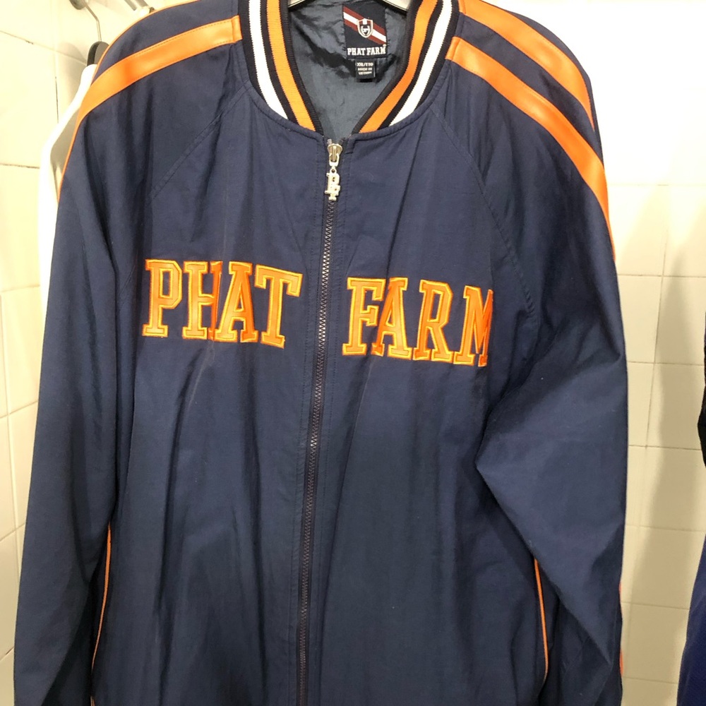 Phat Farm Vintage Navy and Orange Varsity Jacket